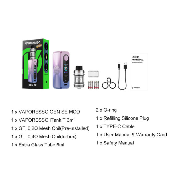 Vaporesso GEN SE Mod Kit With iTank T Atomizer 3ml (Including Battery) - Image 4